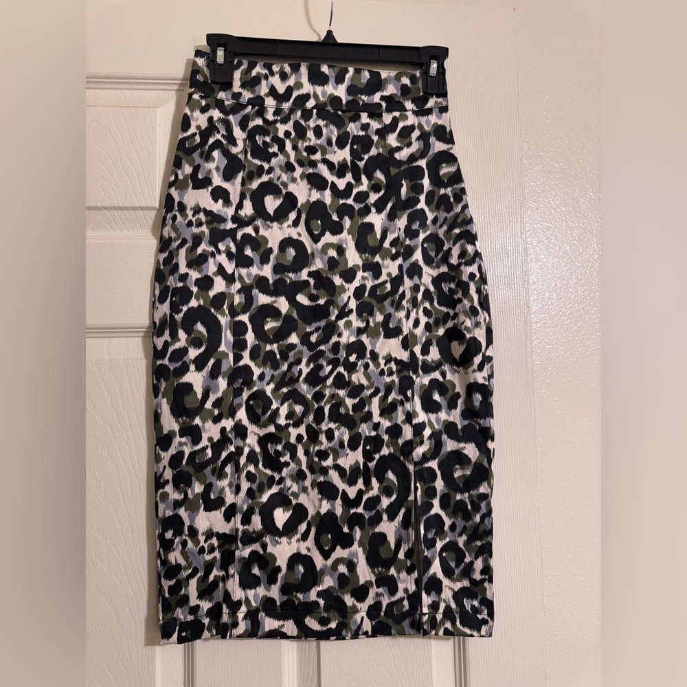RockSteady Black, White & Olive Leopard Pencil Skirt